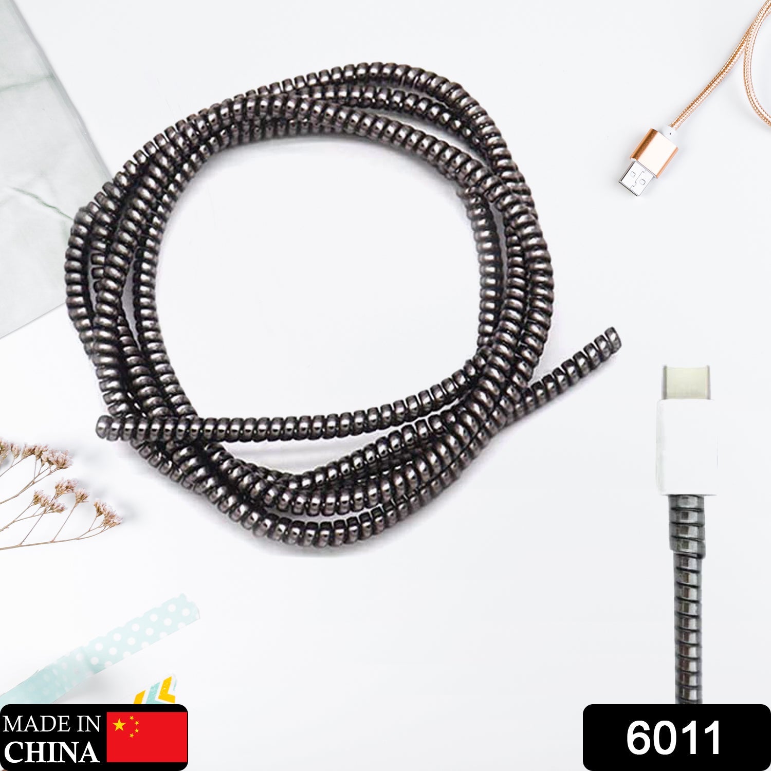 6011 Metallic Finish Cable Spiral Protector/Wire Repair/Pet Cord Protector/Headphone Saver, Cable Wrap/Cover for Mac Charging Cable DeoDap 6011 Metallic Finish Cable Spiral Protector/Wire Repair/Pet Cord Protector/Headphone Saver, Cable Wrap/Cover for Mac Charging Cable DeoDap